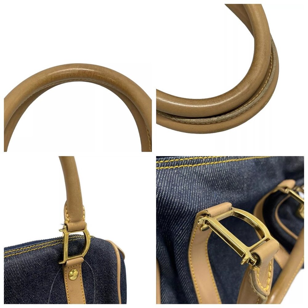 Authentic ChristianDior Dark Navy Light Brown Denim Leather Handbag 611-100724 - Picture 7 of 14